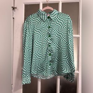 Lisa Says Gah Green Checkered Button Down Shirt